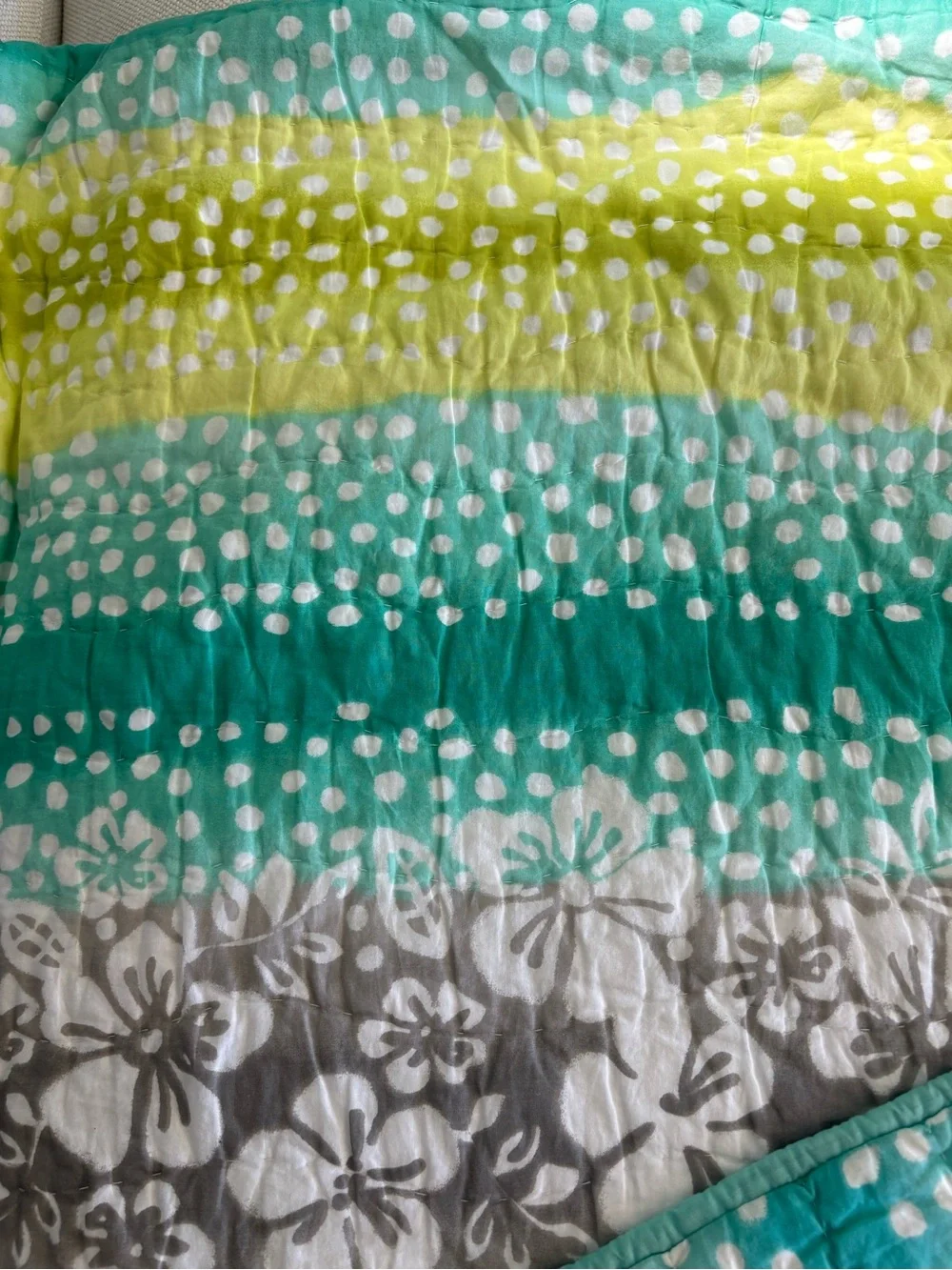 Pottery Barn Teen Aqua, Lime & Gray Striped Full Quilt with 2 shams .